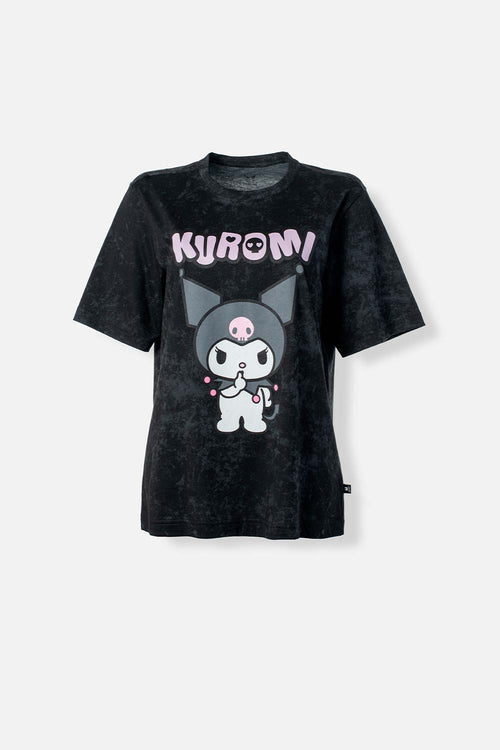 Card slide image -  CAMISETA DE KUROMI MANGA CORTA GRIS Y NEGRO PARA MUJER