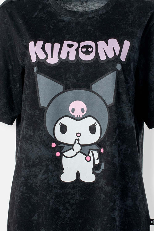 Card slide image -  CAMISETA DE KUROMI MANGA CORTA GRIS Y NEGRO PARA MUJER