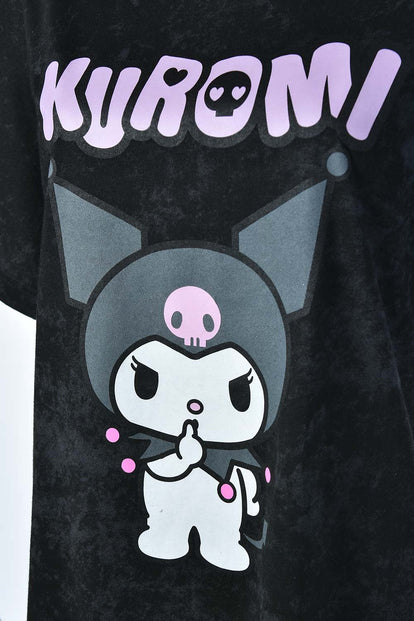  CAMISETA DE KUROMI MANGA CORTA GRIS Y NEGRO PARA MUJER