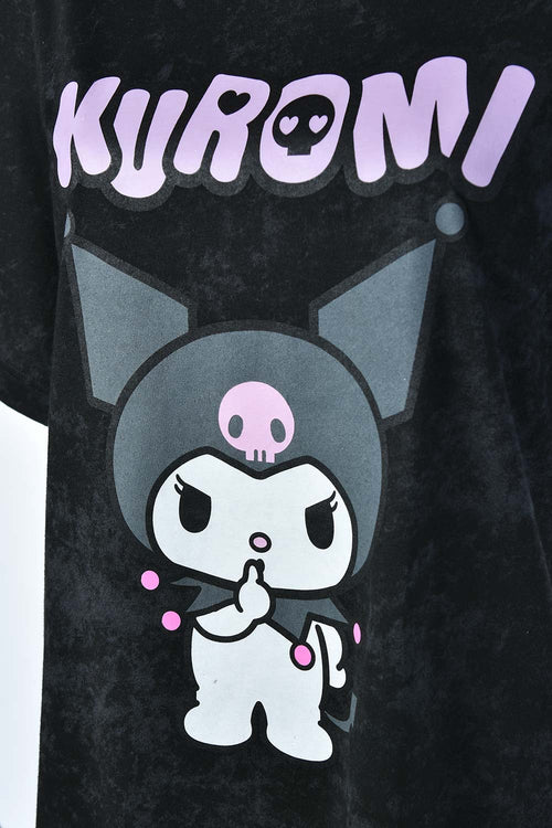 Card slide image -  CAMISETA DE KUROMI MANGA CORTA GRIS Y NEGRO PARA MUJER