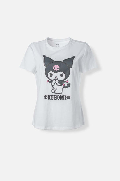  CAMISETA DE KUROMI BLANCA MANGA CORTA PARA MUJER