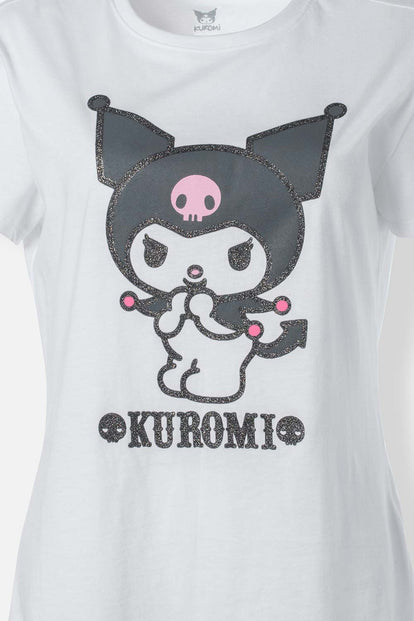  CAMISETA DE KUROMI BLANCA MANGA CORTA PARA MUJER