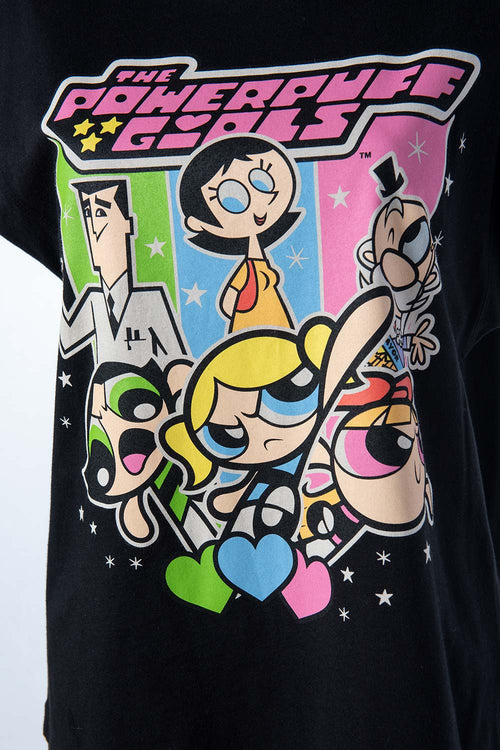 Card slide image -  CAMISETA DE LAS CHICAS SUPERPODEROSAS NEGRA ESTAMPADA EN FRENTE PARA MUJER