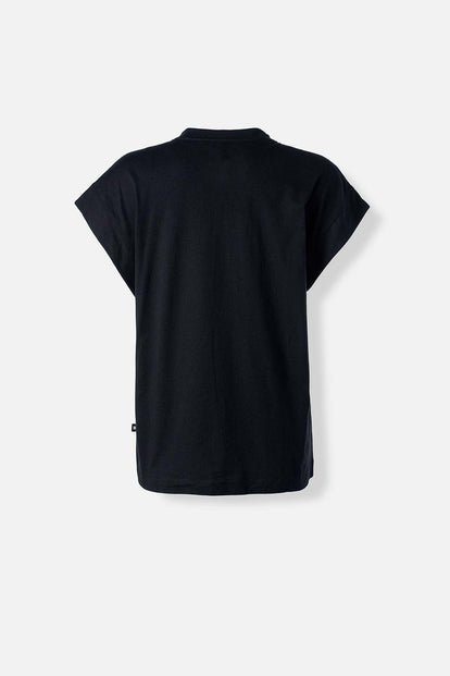  CAMISETA DE LAS CHICAS SUPERPODEROSAS NEGRA ESTAMPADA EN FRENTE PARA MUJER