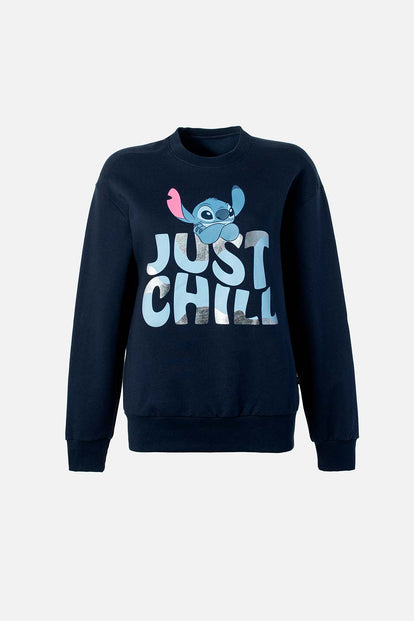  BUZO DE STITCH AZUL OSCURO DE DISEÑO CERRADO PARA MUJER