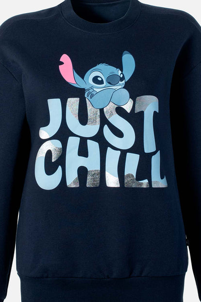  BUZO DE STITCH AZUL OSCURO DE DISEÑO CERRADO PARA MUJER