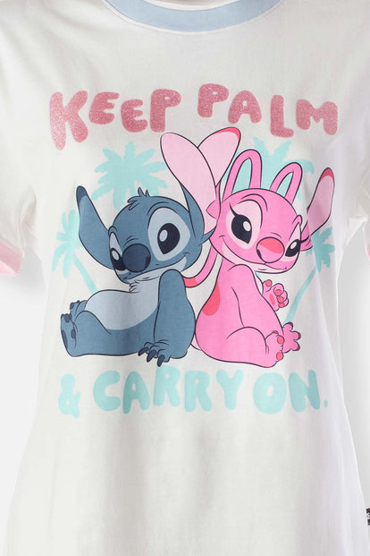  CAMISETA DE STITCH MARFIL MANGA CORTA PARA MUJER