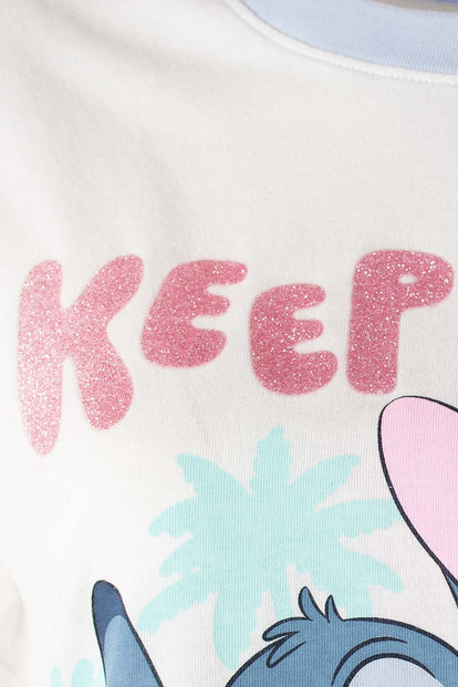  CAMISETA DE STITCH MARFIL MANGA CORTA PARA MUJER