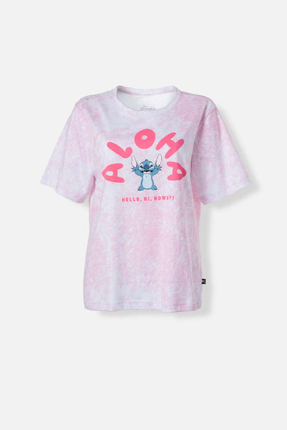  CAMISETA DE STITCH ROSADA ESTAMPADA EN FRENTE PARA MUJER