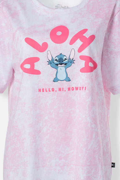  CAMISETA DE STITCH ROSADA ESTAMPADA EN FRENTE PARA MUJER