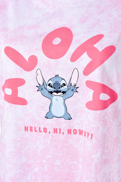  CAMISETA DE STITCH ROSADA ESTAMPADA EN FRENTE PARA MUJER