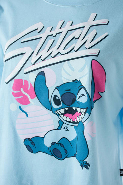  CAMISETA DE STITCH AZUL CLARA MANGA CORTA PARA MUJER
