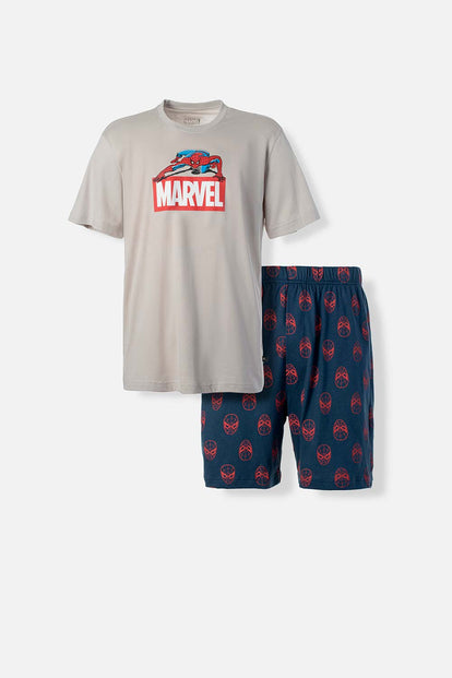  PIJAMA DE MARVEL DE PANTALÓN CORTO GRIS Y AZUL PARA HOMBRE