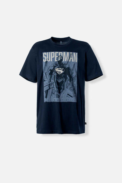  CAMISETA DE SUPERMAN CUELLO REDONDO AZUL PARA HOMBRE