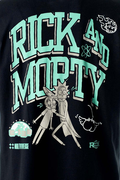  CAMISETA DE RICK AND MORTY NEGRA CUELLO REDONDO PARA HOMBRE