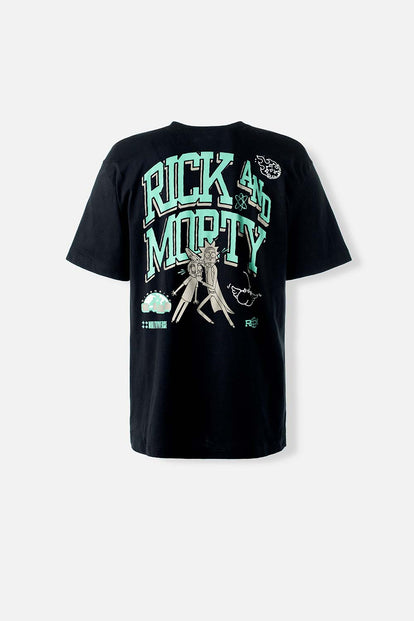  CAMISETA DE RICK AND MORTY NEGRA CUELLO REDONDO PARA HOMBRE