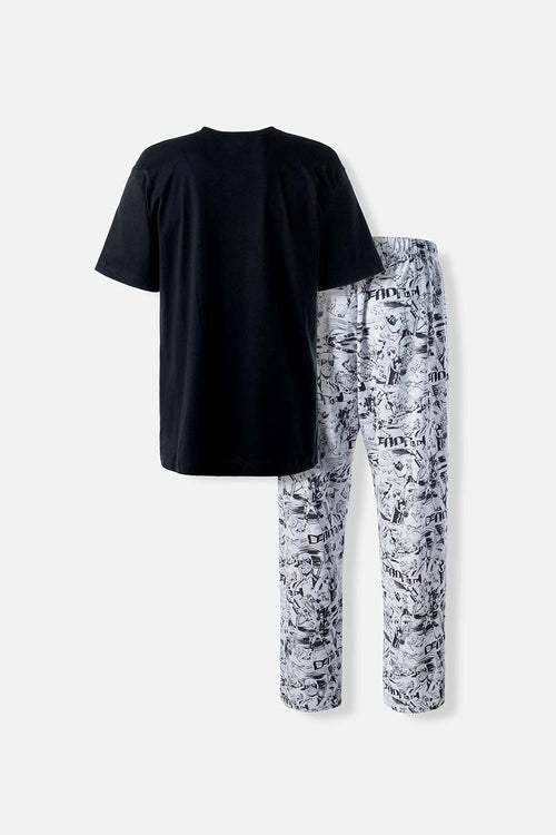 Card slide image -  PIJAMA DE DEADPOOL DE PANTALÓN LARGO NEGRO Y BLANCO PARA HOMBRE