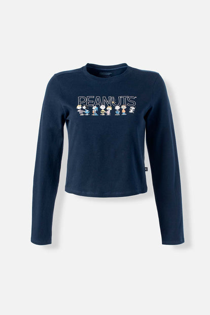  CAMISETA DE SNOOPY MANGA LARGA AZUL PARA MUJER