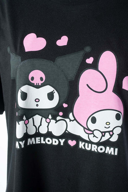  PIJAMA TIPO BATOLA DE MY MELODY Y KUROMI MANGA CORTA PARA MUJER