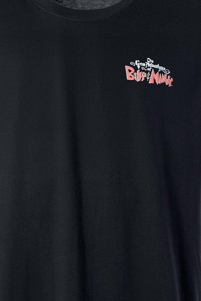  CAMISETA DE BILLY Y MANDY NEGRA ESTAMPADA EN ESPALDA PARA HOMBRE