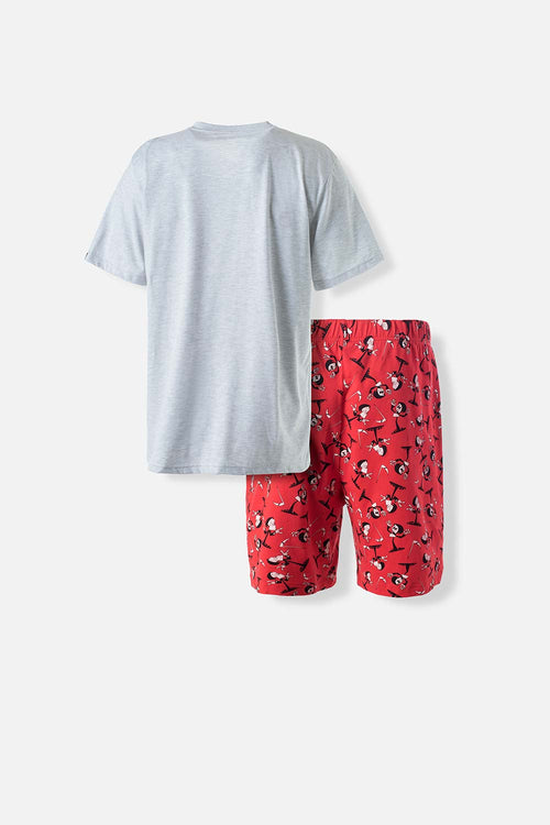 Card slide image -  PIJAMA DE BILLY Y MANDY GRIS Y ROJA DE PANTALÓN CORTO PARA HOMBRE