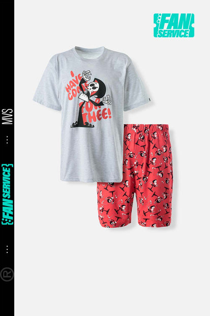  PIJAMA DE LAS SOMBRÍAS AVENTURAS DE BILLY Y MANDY GRIS Y ROJA DE PANTALÓN CORTO PARA HOMBRE