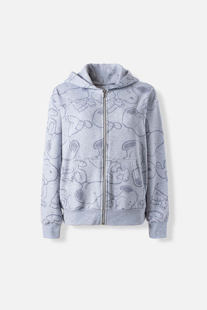  BUZO DE SNOOPY GRIS CON CIERRE FRONTAL PARA MUJER
