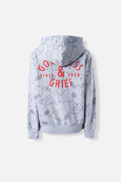  BUZO DE SNOOPY GRIS CON CIERRE FRONTAL PARA MUJER