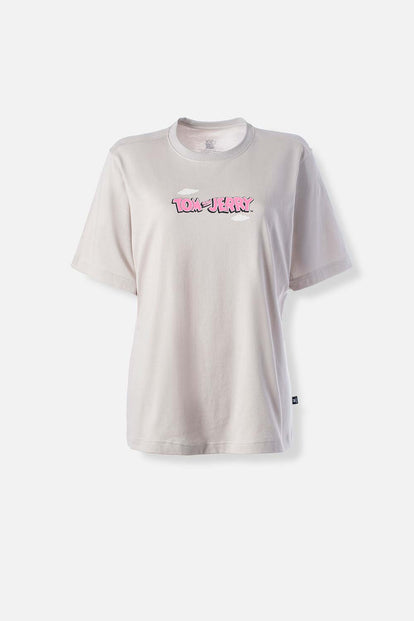  CAMISETA DE TOM Y JERRY MANGA CORTA GRIS CLARO PARA MUJER