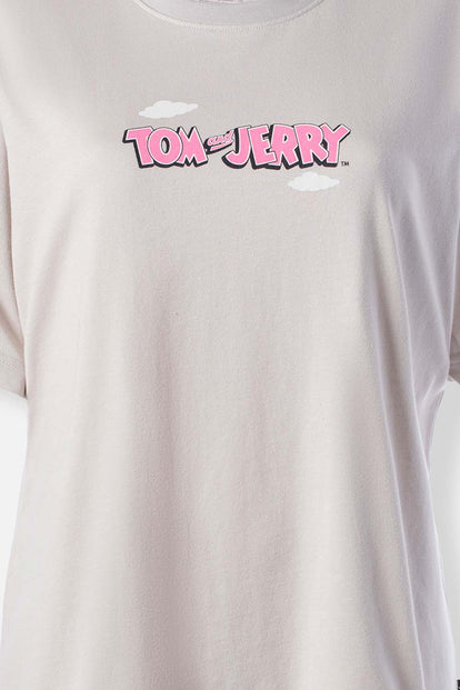  CAMISETA DE TOM Y JERRY MANGA CORTA GRIS CLARO PARA MUJER