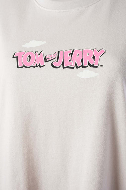  CAMISETA DE TOM Y JERRY MANGA CORTA GRIS CLARO PARA MUJER