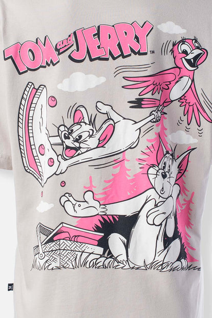  CAMISETA DE TOM Y JERRY MANGA CORTA GRIS CLARO PARA MUJER