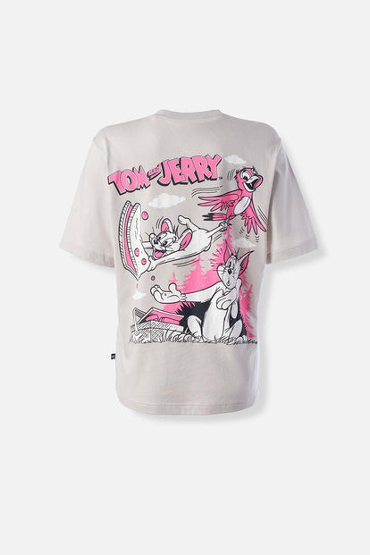  CAMISETA DE TOM Y JERRY MANGA CORTA GRIS CLARO PARA MUJER
