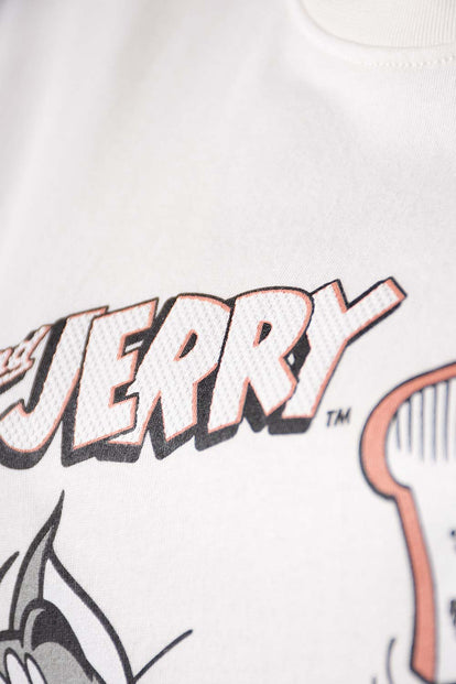  CAMISETA DE TOM Y JERRY CUELLO REDONDO MARFIL PARA MUJER