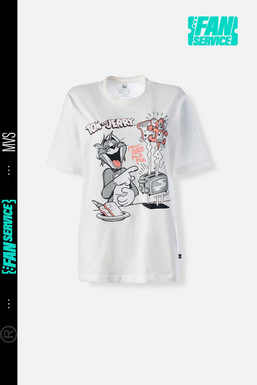 Card slide image -  CAMISETA DE TOM Y JERRY CUELLO REDONDO MARFIL PARA MUJER
