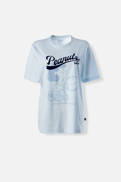  CAMISETA DE SNOOPY AZUL CLARA ESTAMPADA EN FRENTE PARA MUJER