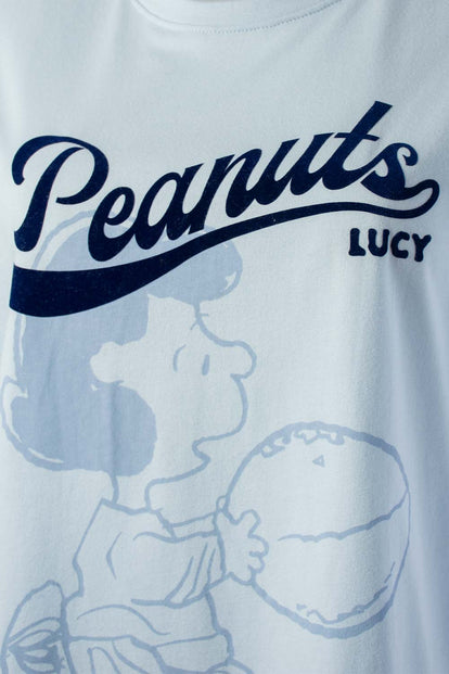  CAMISETA DE SNOOPY AZUL CLARA ESTAMPADA EN FRENTE PARA MUJER