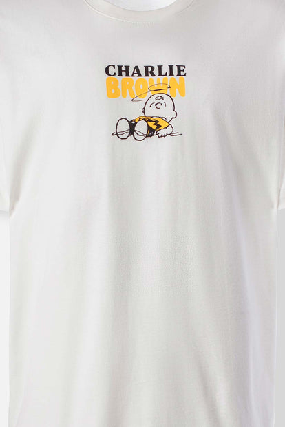  CAMISETA DE SNOOPY MANGA CORTA MARFIL PARA HOMBRE
