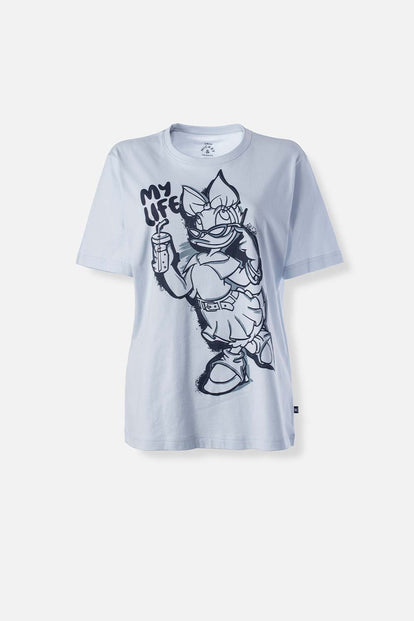  CAMISETA DE DAISY AZUL ESTAMPADA EN FRENTE PARA MUJER