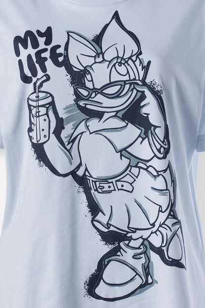  CAMISETA DE DAISY AZUL ESTAMPADA EN FRENTE PARA MUJER