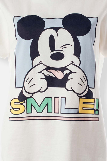  PIJAMA DE MICKEY MOUSE MARFIL Y MULTICOLOR DE PANTALÓN CORTO PARA MUJER