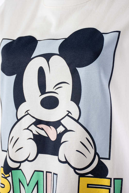  PIJAMA DE MICKEY MOUSE MARFIL Y MULTICOLOR DE PANTALÓN CORTO PARA MUJER