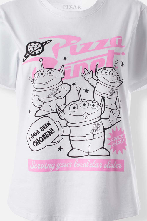 Card slide image -  PIJAMA DE TOY STORY CON PANTALÓN CORTO BLANCO Y ROSA PARA MUJER