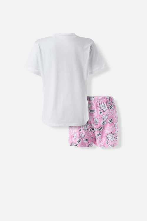 Card slide image -  PIJAMA DE TOY STORY CON PANTALÓN CORTO BLANCO Y ROSA PARA MUJER