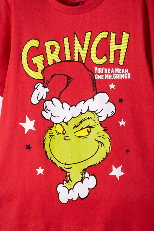 Card slide image -  PIJAMA DE GRINCH PANTALÓN LARGO ROJO PARA NIÑO UNISEX