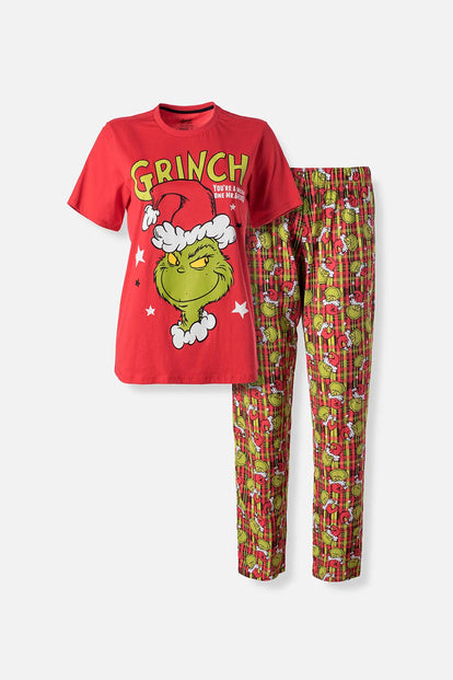  PIJAMA DE GRINCH PANTALÓN LARGO ROJO PARA MUJER