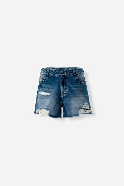 Card slide image -  SHORT DE MOVIES EN DENIM TONO MEDIO CON ROTOS PARA MUJER