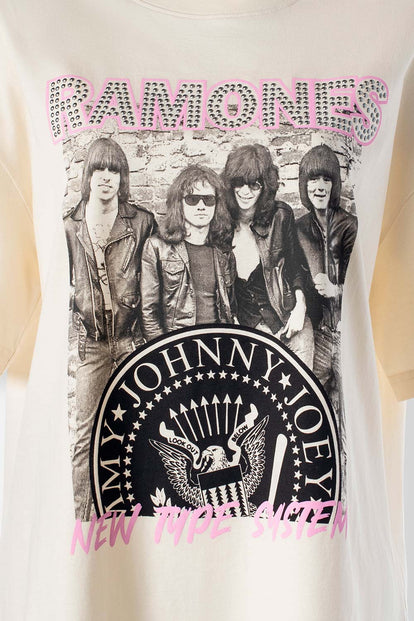  CAMISETA DE RAMONES MANGA CORTA COLOR ALMENDRA PARA MUJER