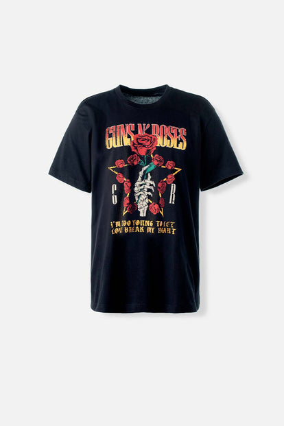  CAMISETA DE GUNS N' ROSES NEGRA ESTAMPADA EN FRENTE PARA HOMBRE