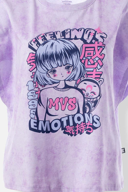  CAMISETA DE MOVIES MANGA SISA LILA PARA MUJER